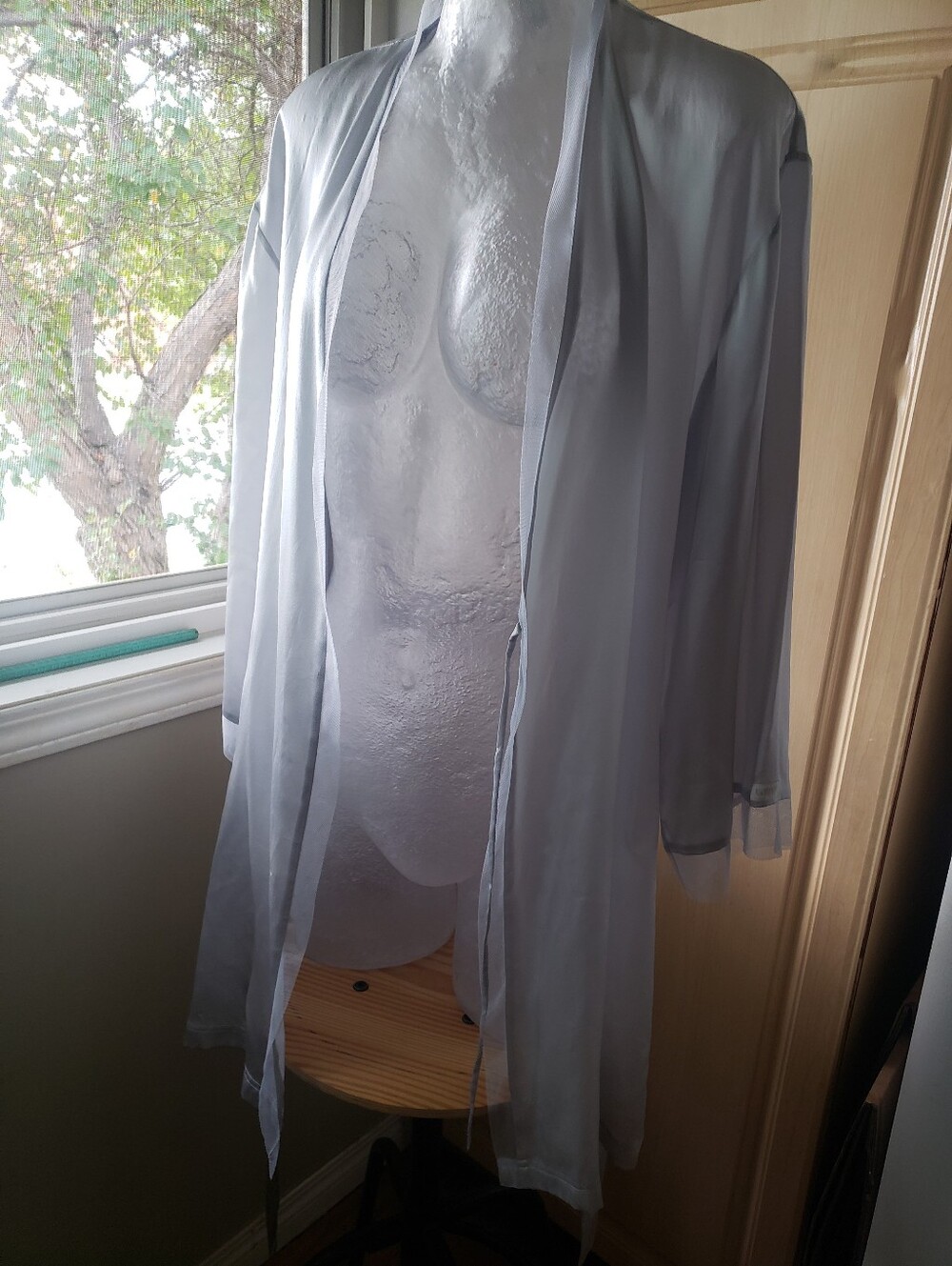 La SENZA 100% Silk Sheer Light Gray Robe - Delicate Open-Front Cover-Up